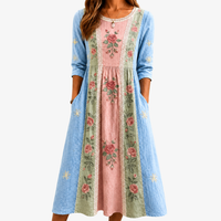 Vintage Rose Garden Patchwork Pocket Dress - S