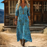 Evelyn | Vintage-Inspired Long Sleeve Casual Dress - Blue