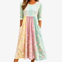 Spring Blossom Patchwork Pocket Midi Dress - S