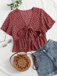 ALTHEA™ – Casual Summer V-Neck Flowy Top - Rose Red