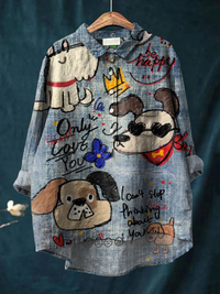 Millie | Cute Dog Art Print Casual Shirt - Multicolour