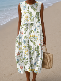 Caroline - Women's Sleeveless Midi Dress with Print for Casual Wear - S