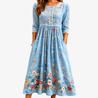 Sky Blossom Garden Midi Dress - S