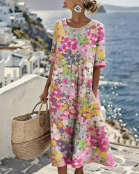 ELENA™ - ELEGANT FLORAL SUMMER MIDI DRESS (Restocked) - Pink (Almost Sold Out)