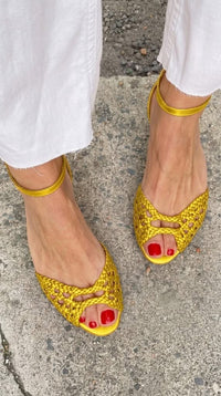 Jolina - Golden Woven Sandals - Yellow