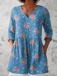 Melanie | Long Blouse with V-Neck - Blue