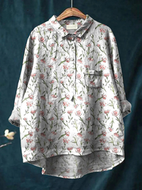 Ruby | Pink Spring Floral Repeat Pattern Printed Women's Casual Shirt - Multicolour
