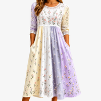 Lavender Meadow Patchwork Midi Dress - S