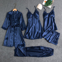 Rebecca | 5-Piece Silk Lace Nightwear Set - Blue