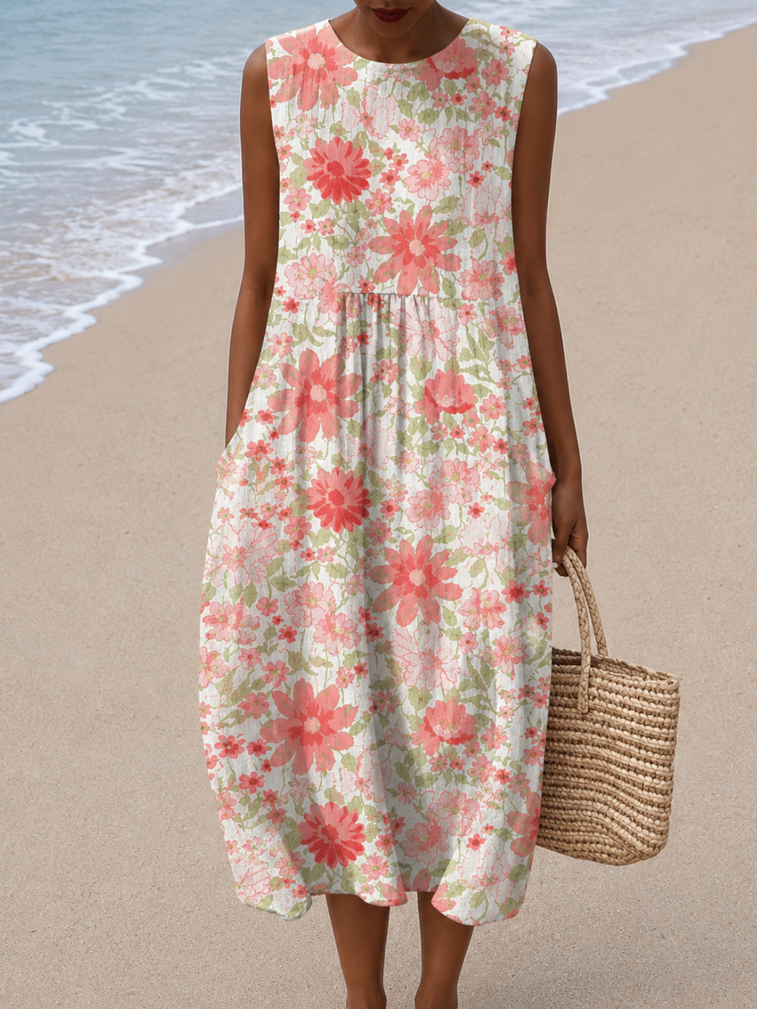 Anna - Women's Midi Dress with Sleeveless Relaxed Fit