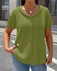 Peter Pan Collar Three-Button T-Shirt - Green
