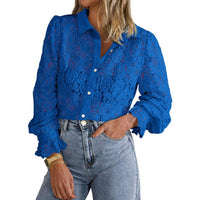 ILAW™ - Chic Long Sleeve Button Down Blouse - Dark Blue