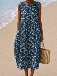 Leah - Women's Sleeveless Midi Dress with Relaxed Fit - S