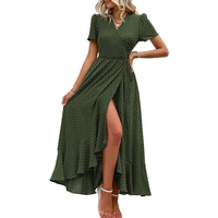 Marjorie™ | Cozy Summer Wrap Ruffle Hem Split Maxi Dress - Army Green