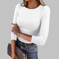DAVINA™ - Casual Plain Crewneck Slim-Fit Top - White