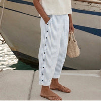 Caitlin | Stylish Striped Button Pants - Blue