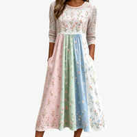 Pastel Meadow Floral Pocket Midi Dress - S