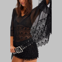 LEONA™ - Classy V-Neck Batwing Sleeve Cover-Up Top - Black