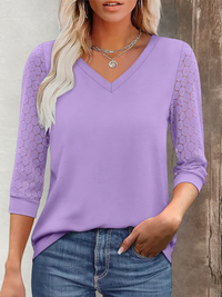ELARA | Lace Sleeve V-Neck Top - Purple