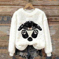 Elise | Winter Bunny Plush Sweater - White/Black
