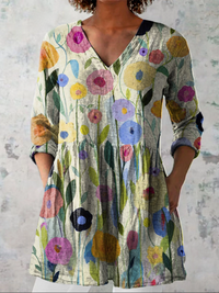 Louise | Long Blouse with V-Neck - Multicolored