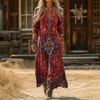 Evelyn | Vintage-Inspired Long Sleeve Casual Dress - Red