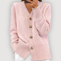 BELLA – HEART BUTTON CARDIGAN - Pink