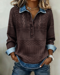 Dolores |Trendy Sweatshirt with Half Button and Collar - Coffee