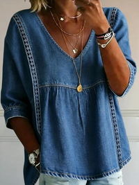 SOPHIE™ | Relaxed Cotton V-Neck Top - Blue