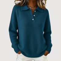 Isabel | Cozy Collared Knit Sweater - Dark Blue