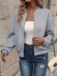 Linda™ | Textured Zip-Up Knit Jacket - Grey