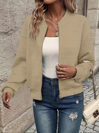 Linda™ | Textured Zip-Up Knit Jacket - Khaki