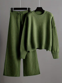 Emily™ Cozy Knit Loungewear Set | Relaxed Sweater and Wide-Leg Trousers - Green