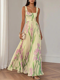 Zelma™ | Pleated Chiffon Maxi Dress - Yellow