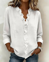 Aletta – Blouse Élégante et Flatteuse à Volants avec Décolleté en V - Blanc