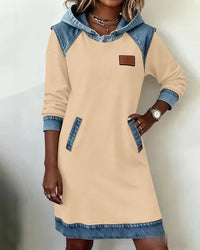 Lunariae – Casual Winter Hoodie Dress - Beige
