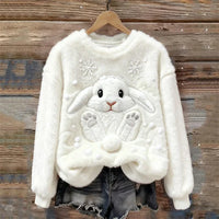 Elise | Winter Bunny Plush Sweater - Cream White