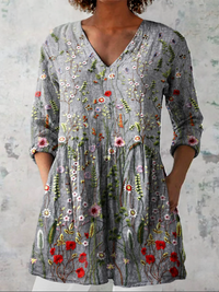 Amelie | Long Blouse with V-Neck - Gray
