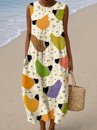 Megan - Women's Casual Midi Dress with Sleeveless Print - S
