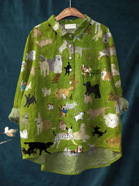 Bonnie | Women's Cute Dog Art Print Casual Shirt - Multicolour