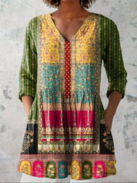 Emilie | Long Blouse with V-Neck - Multicolor
