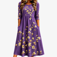 Golden Magnolia Charm Pocket Midi Dress - S