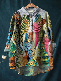 Esme | Vintage Funny Fish Art Print Casual Shirt - Multicolour