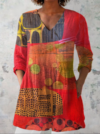 Lucie | Long Blouse with V-Neck - Red