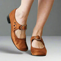 Comfortable Orthopedic Mary Jane Heels - Reddish Brown