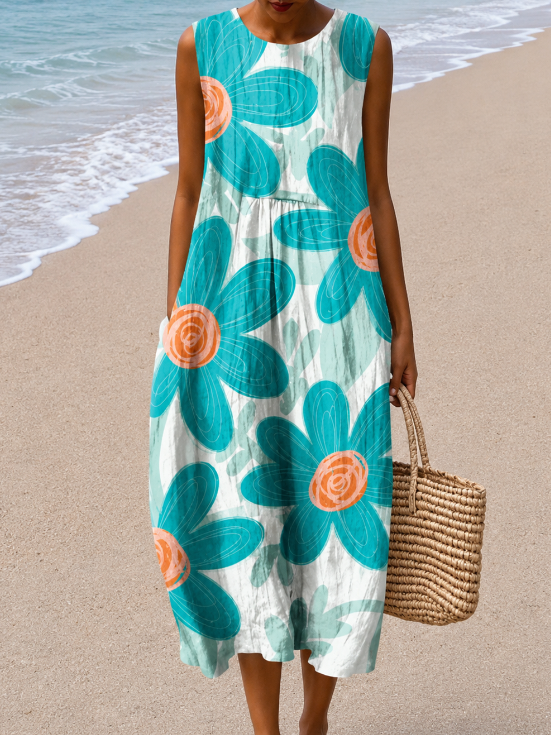 Penelope - Women's Sleeveless Midi Dress with Relaxed Fit