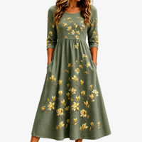 Sage Blossom Grace Pocket Midi Dress - S
