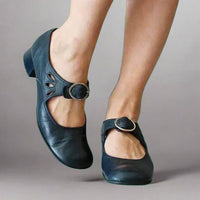 Comfortable Orthopedic Mary Jane Heels - Navy Blue