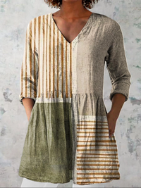 Camille | Long Blouse with V-Neck - Multicolor