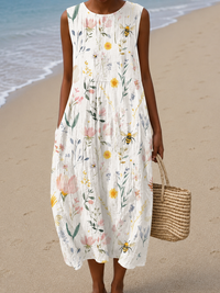 Hailey - Women's Casual Midi Dress with Sleeveless Print - S
